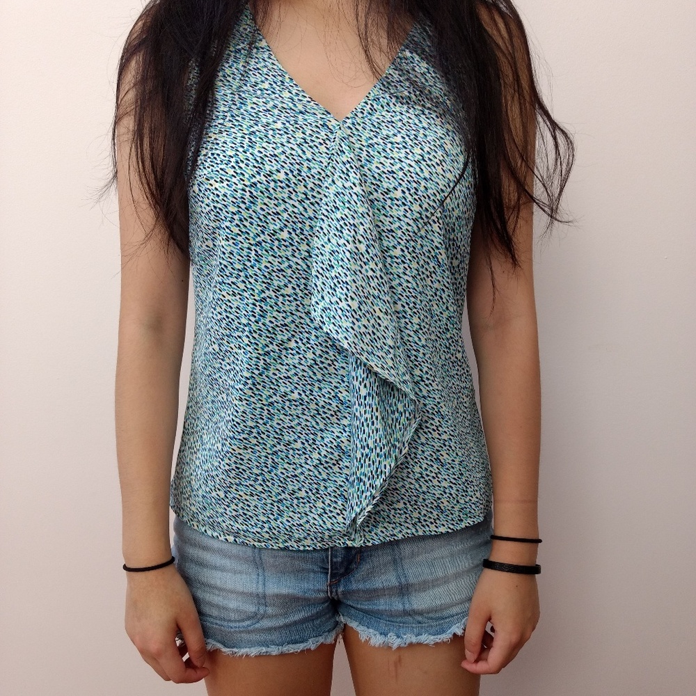 Ann Taylor Bold Turquoise Ruffle Shirt